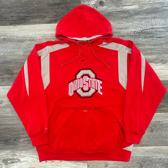 Ohio State Hoodie Nike Buckeyes Red White Mens M OSU Center‎ Swoosh Sweatshirt - Picture 1 of 8